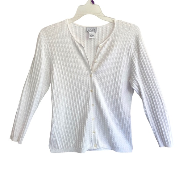 ANN TAYLOR LOFT White Cardigan Sweater Womens Medium Lightweight Rayon/Nylon - Picture 1 of 8